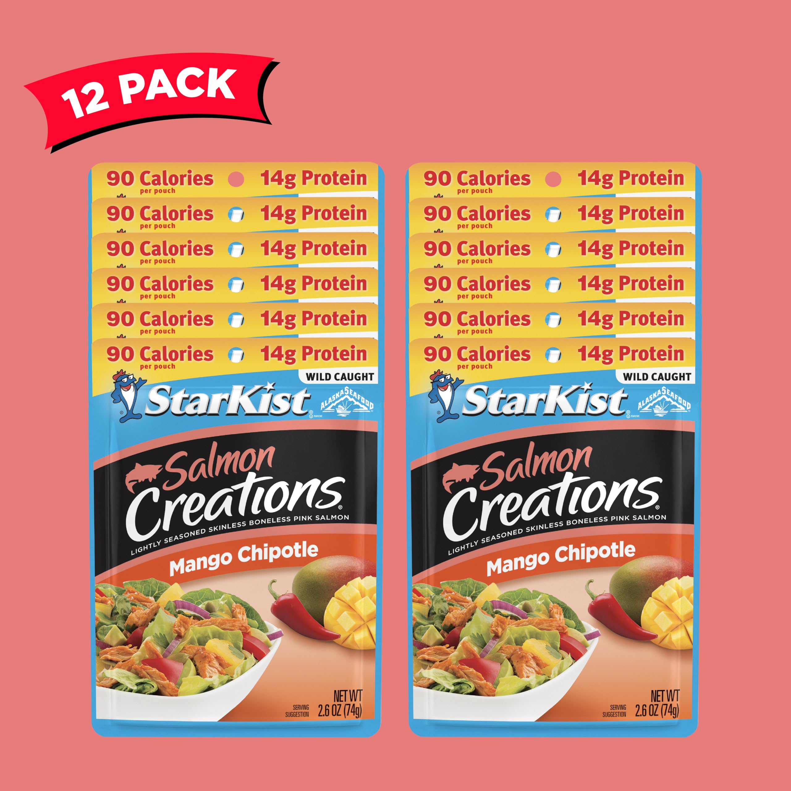 StarKist Salmon Creations Mango Chipotle pouch, gluten-free and convenient snack.