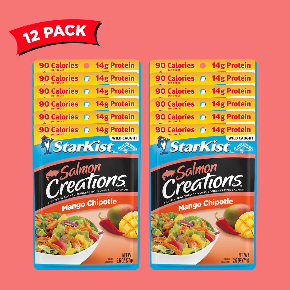 StarKist Salmon Creations Mango Chipotle pouch, gluten-free and convenient snack.