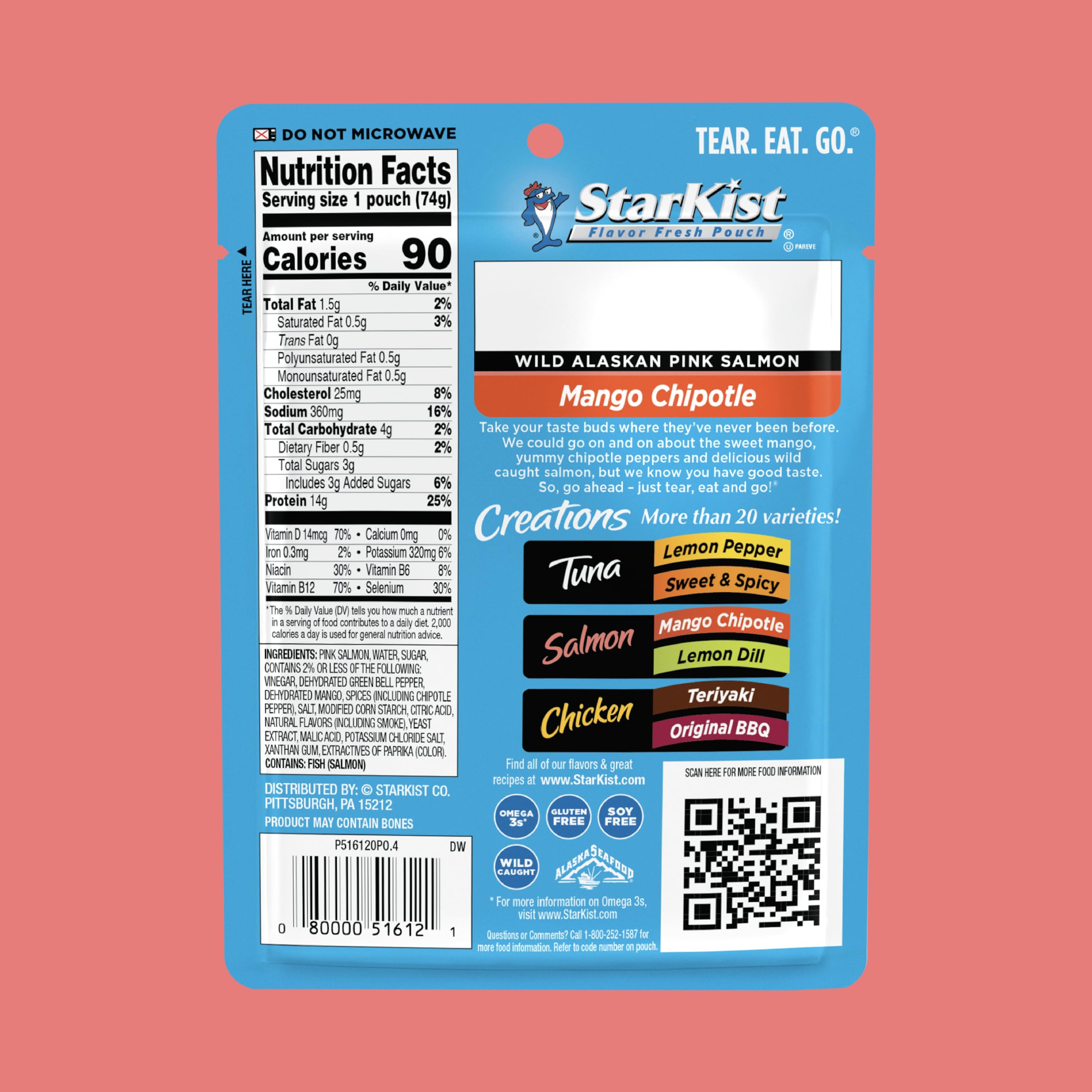 StarKist Mango Chipotle pouch open tear, quick snack or lunch option.
