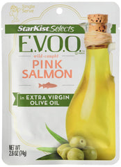 StarKist Selects EVOO Wild-Caught Pink Salmon pouch with olive oil for quick protein on the go.