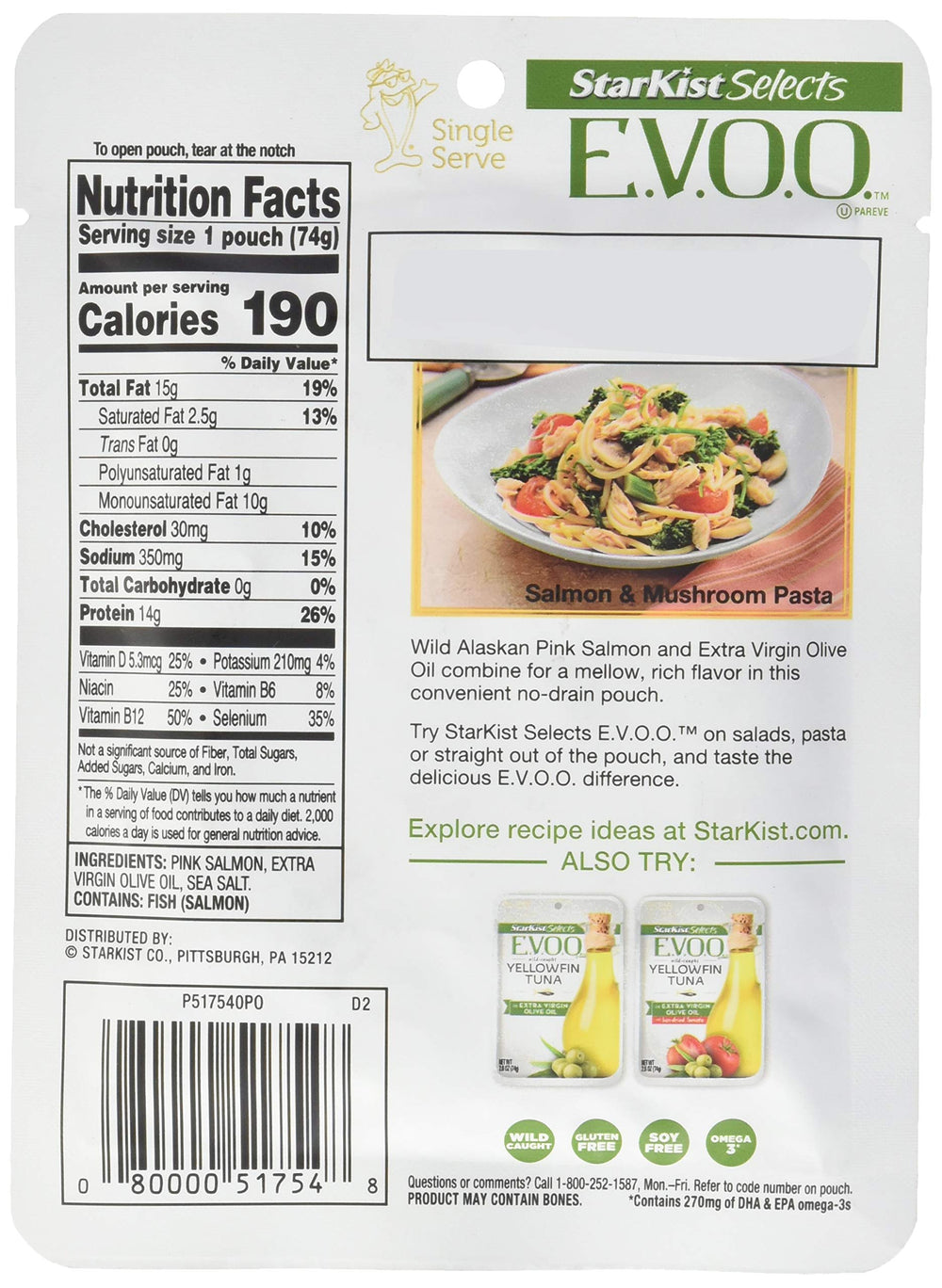 StarKist EVOO Pink Salmon pouch close-up highlighting olive oil and texture.