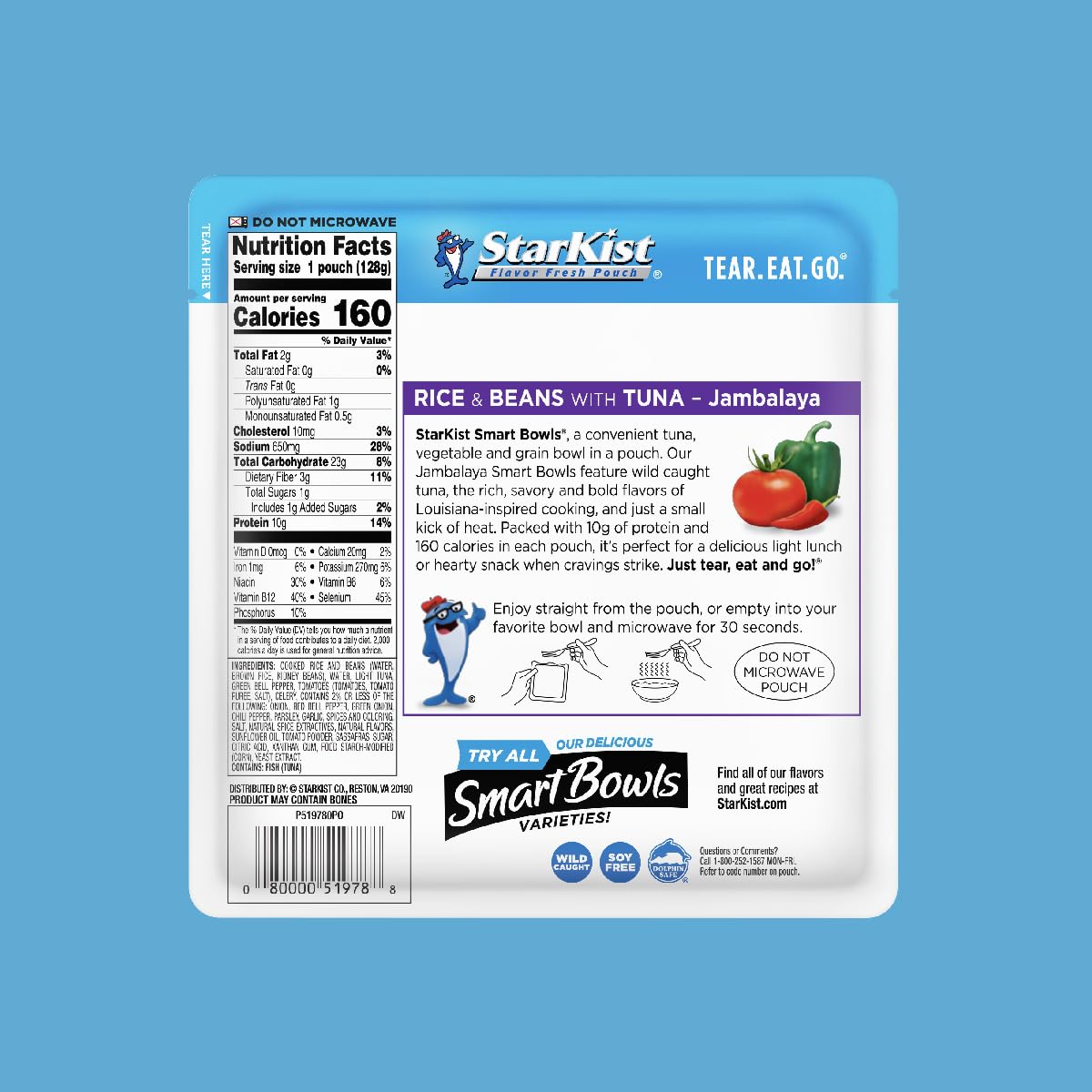 StarKist Smart Bowls Jambalaya ingredients showcase brown rice and tuna for a balanced lunch.