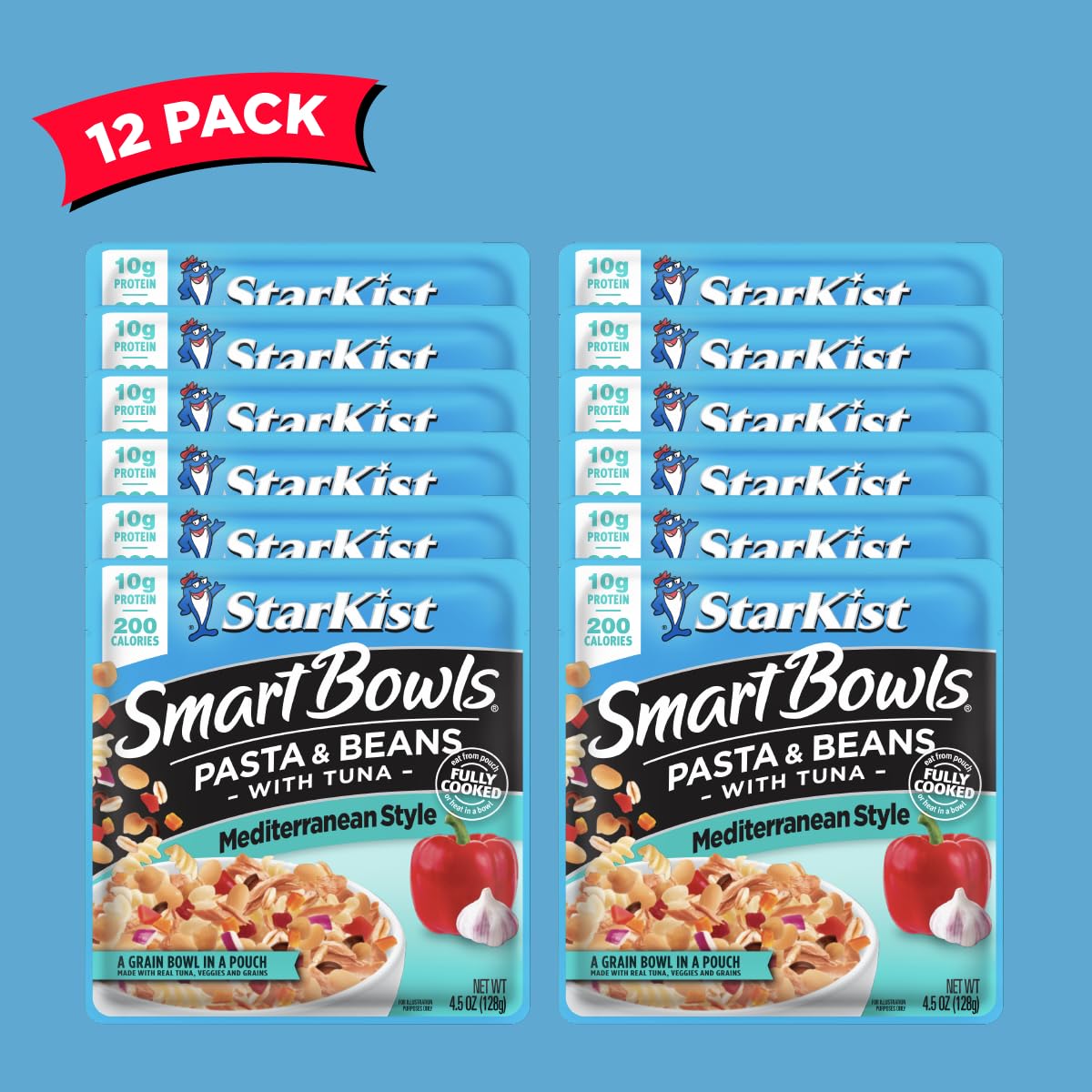 Starkist Smart Bowls nutrition label close-up showing 10g protein per pouch.