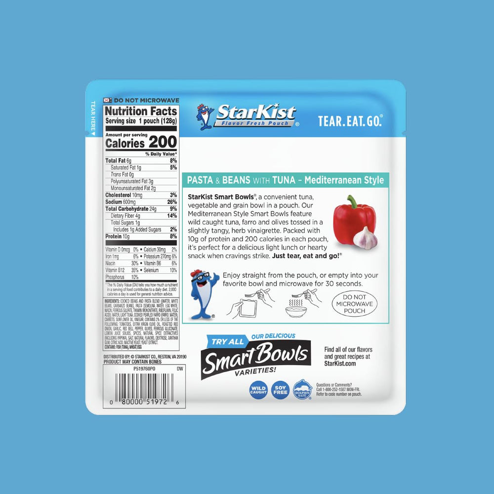 Starkist Smart Bowls Mediterranean Style pouch open, ready for quick, on-the-go meal.
