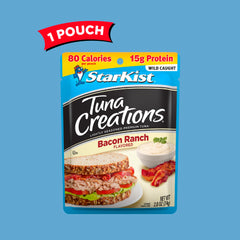 StarKist Bacon Ranch tuna pouch shows 80 calories per 2.6 oz