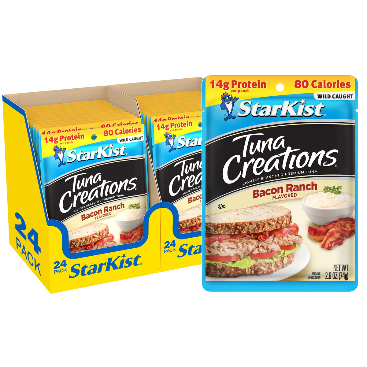 StarKist Tuna Creations Bacon Ranch pouch closeup highlighting ready-to-eat protein.