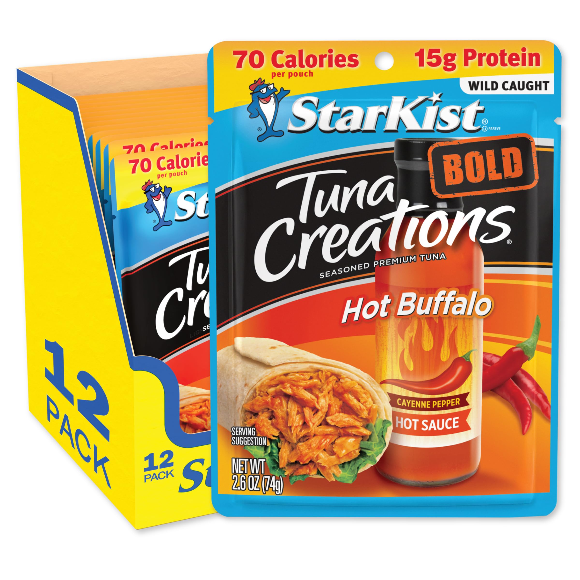StarKist Bold Hot Buffalo pouch top view, ready-to-eat protein on the go