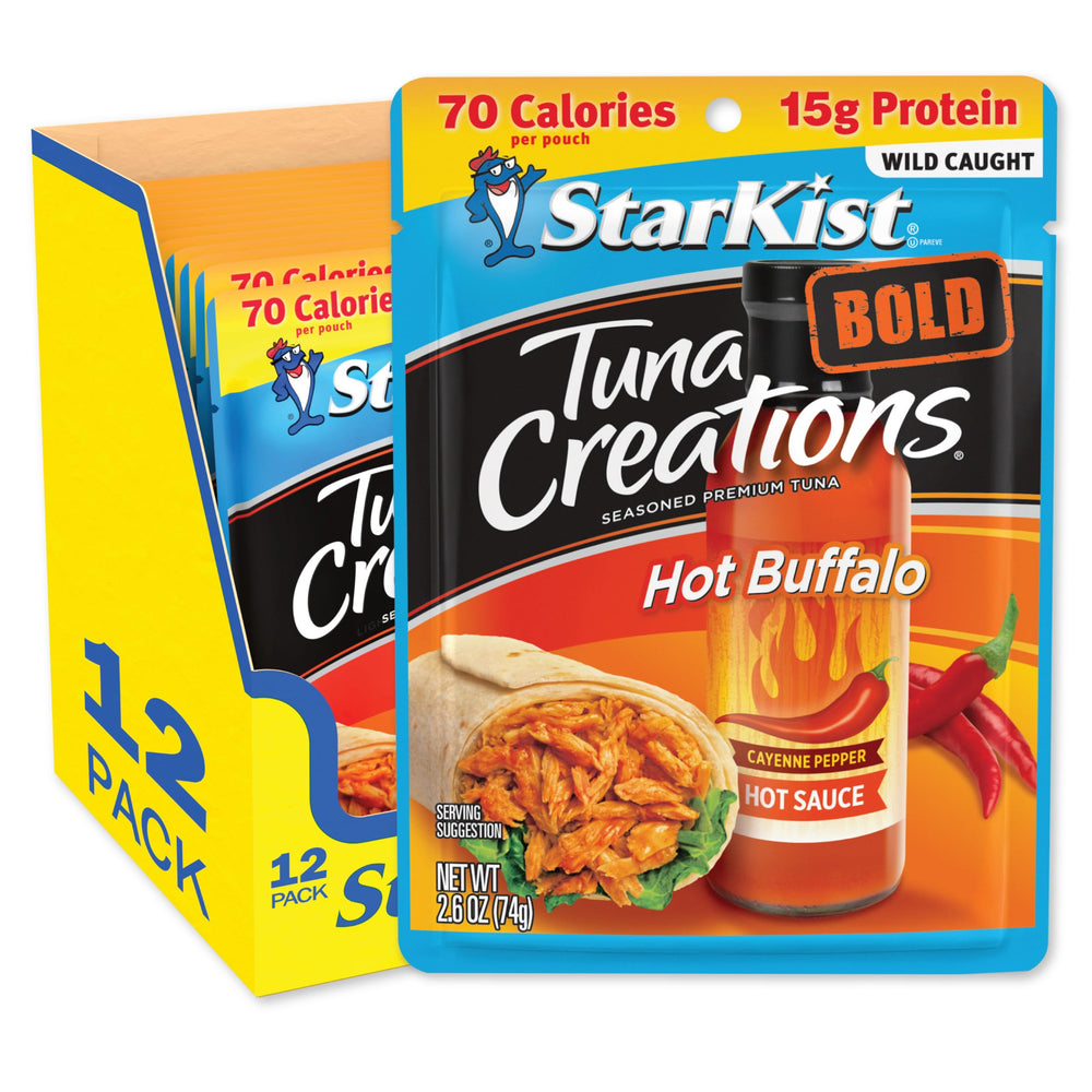 StarKist Bold Hot Buffalo pouch top view, ready-to-eat protein on the go