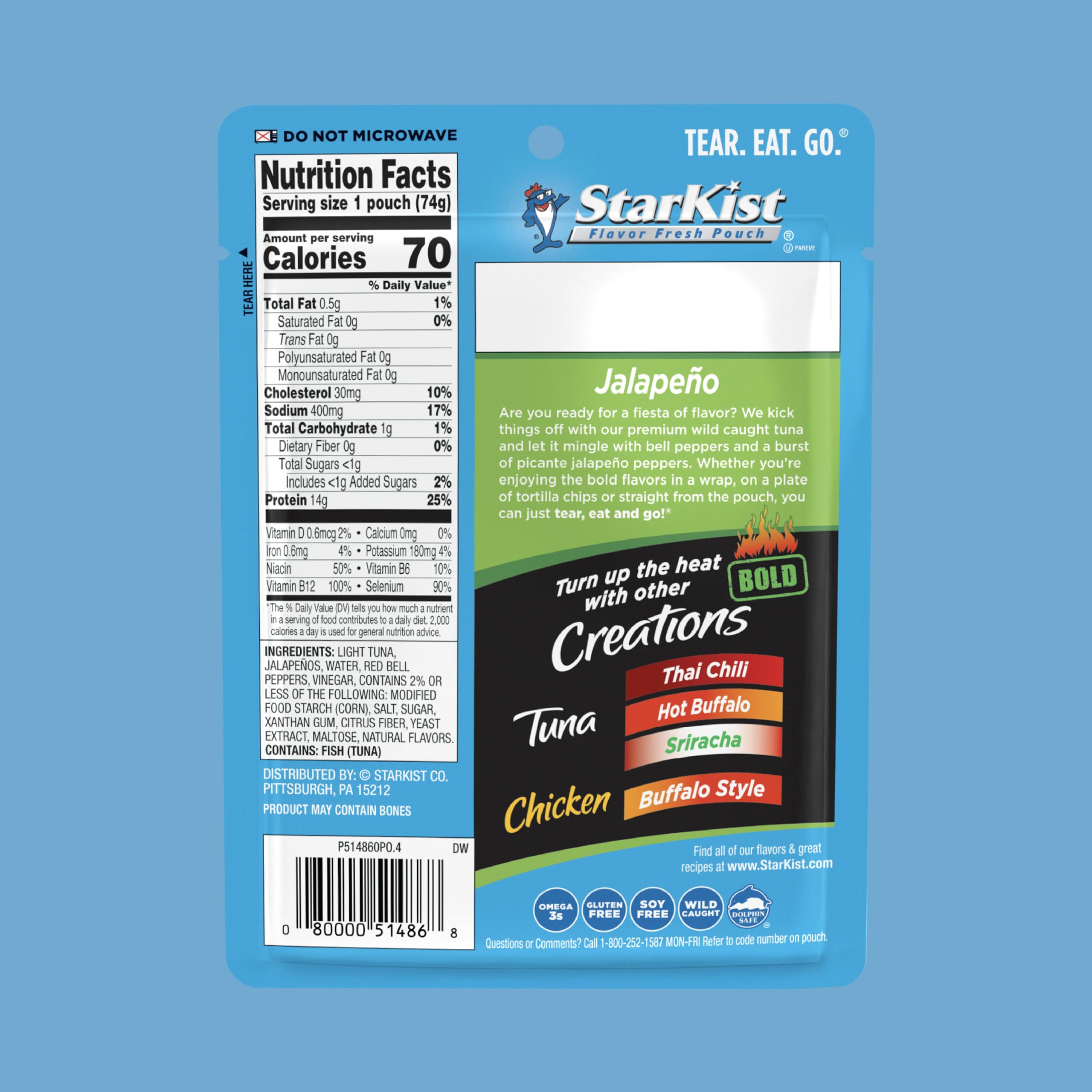 StarKist Tuna Creations Bold Jalapeno pouch close-up of tuna and peppers