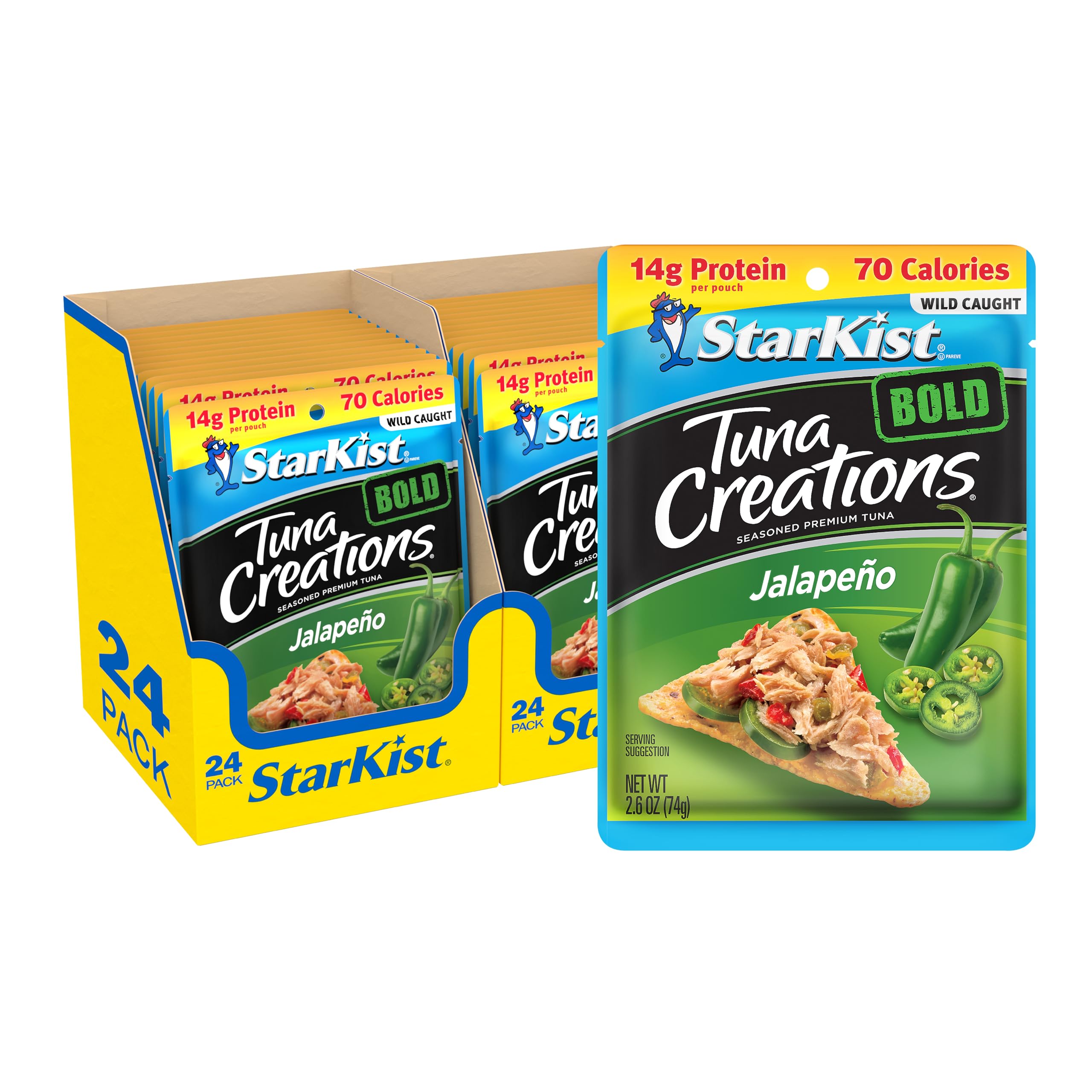 StarKist Tuna Creations Bold Jalapeno pouch front label, ready-to-eat protein for meals