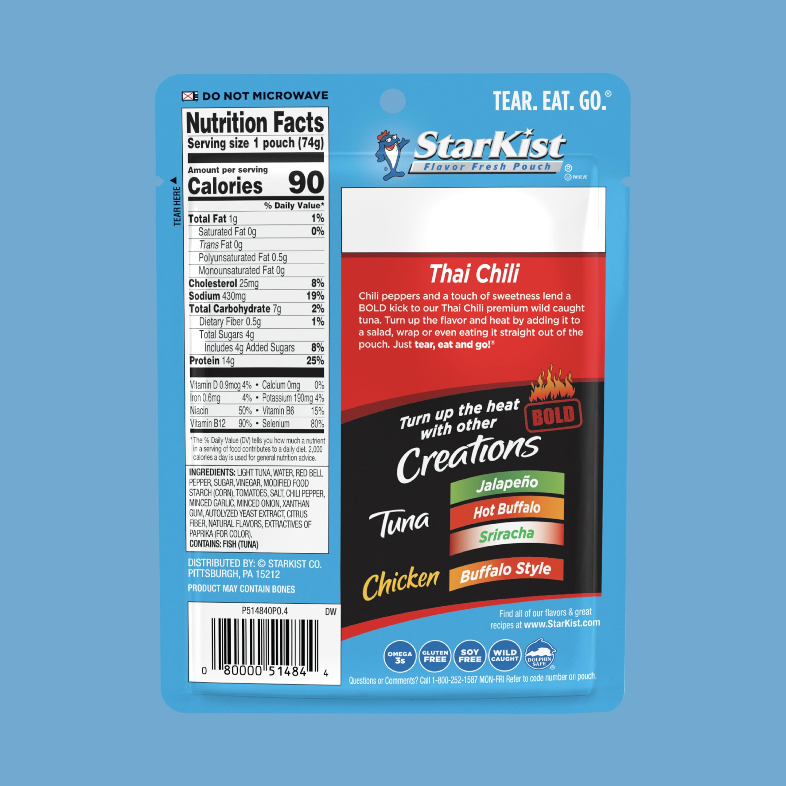 StarKist Tuna Creations label highlighting 14g protein per pouch.