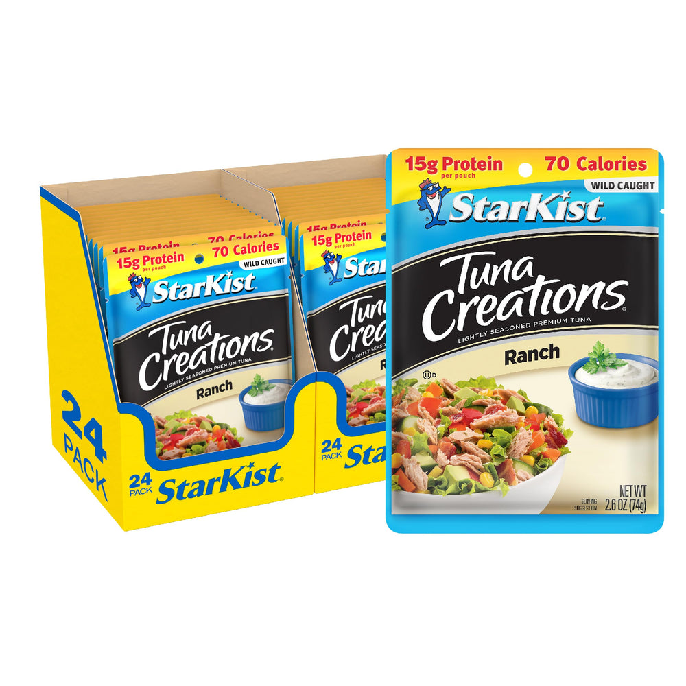 StarKist Tuna Creations Ranch pouch 2.6 oz ready-to-eat for salads and sandwiches.