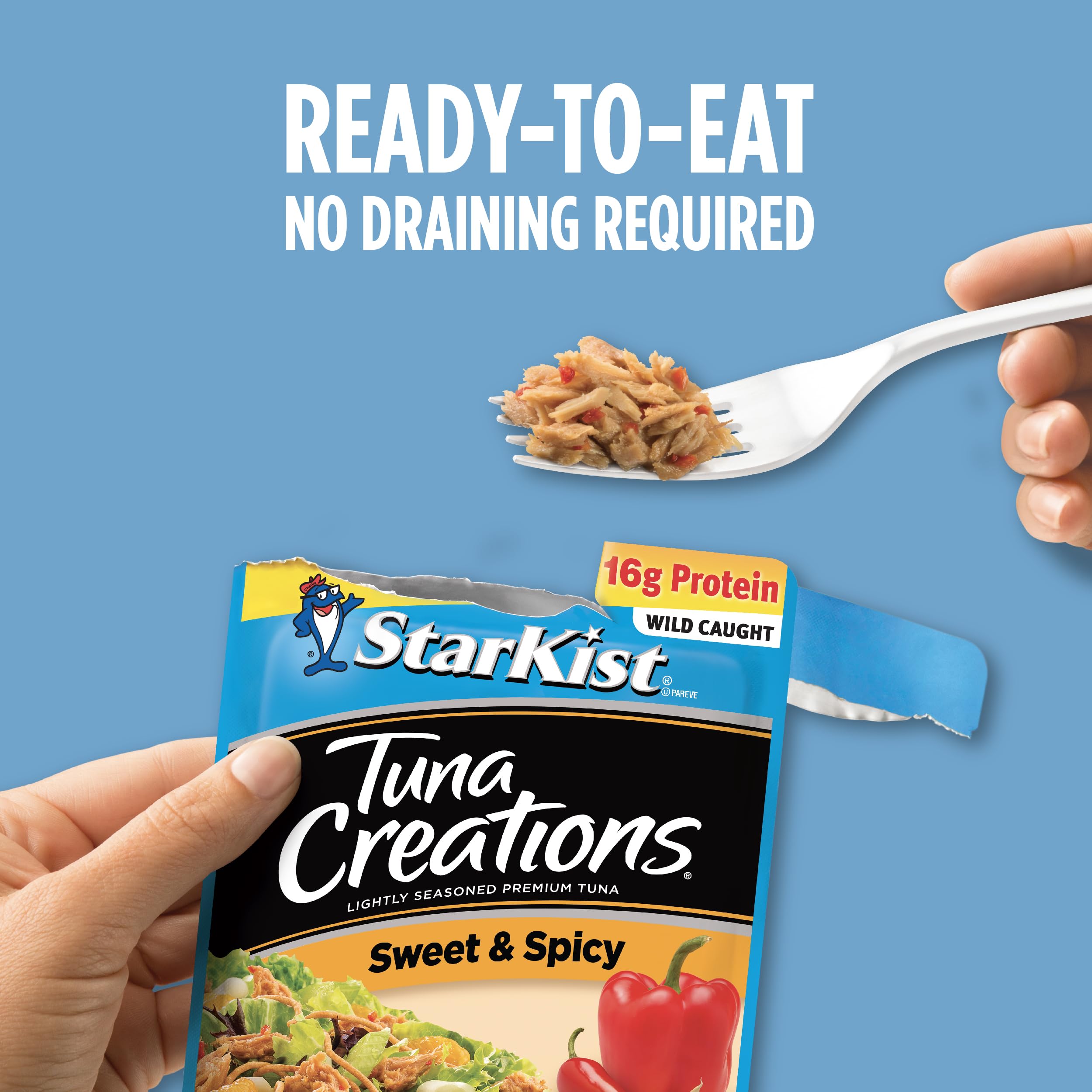 StarKist nutrition label highlights 16 g protein and 90 calories per pouch.