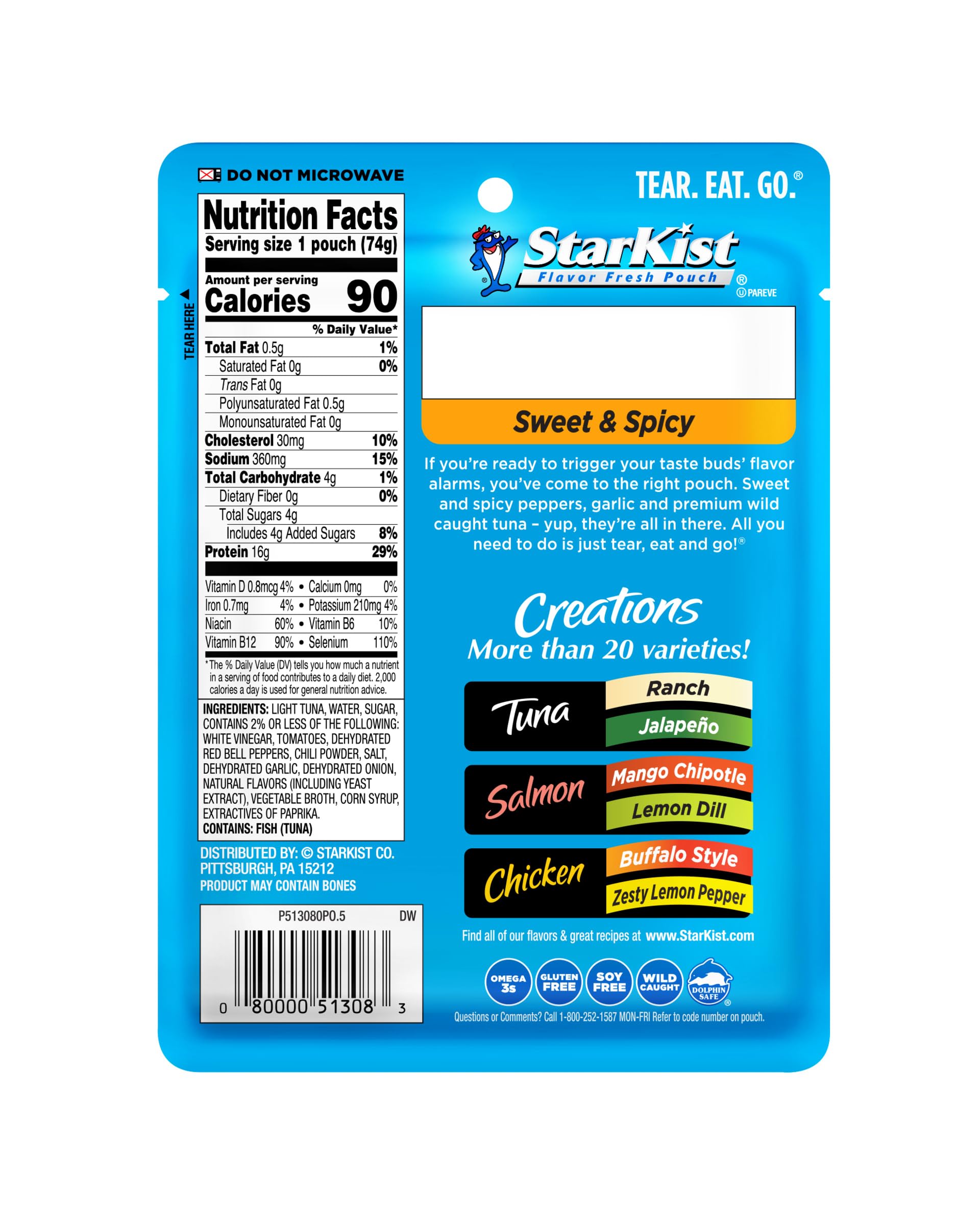 StarKist Sweet and Spicy tuna pouch as sandwich topping, no draining needed