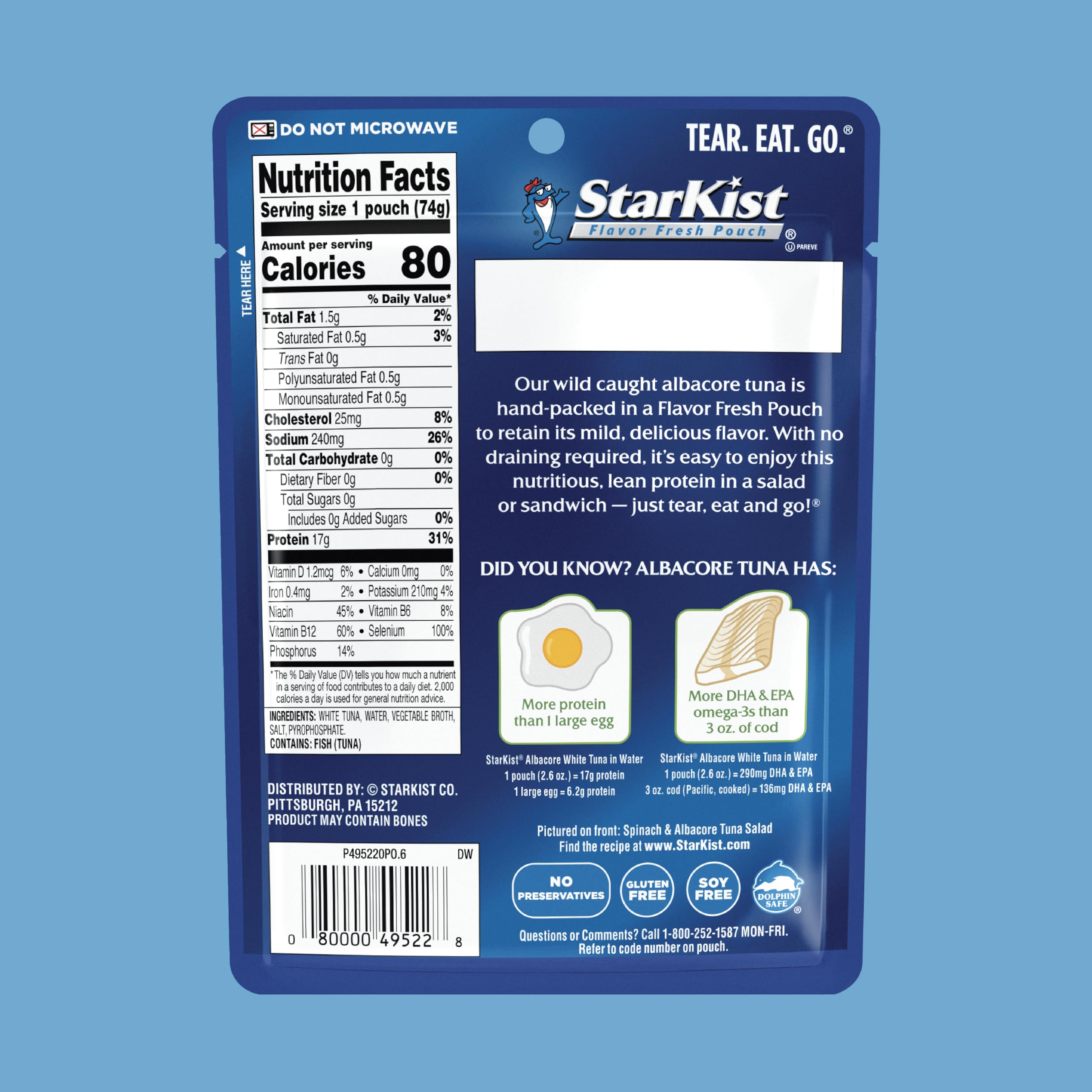 StarKist tuna pouch mild flavor ideal for salads and sandwiches.