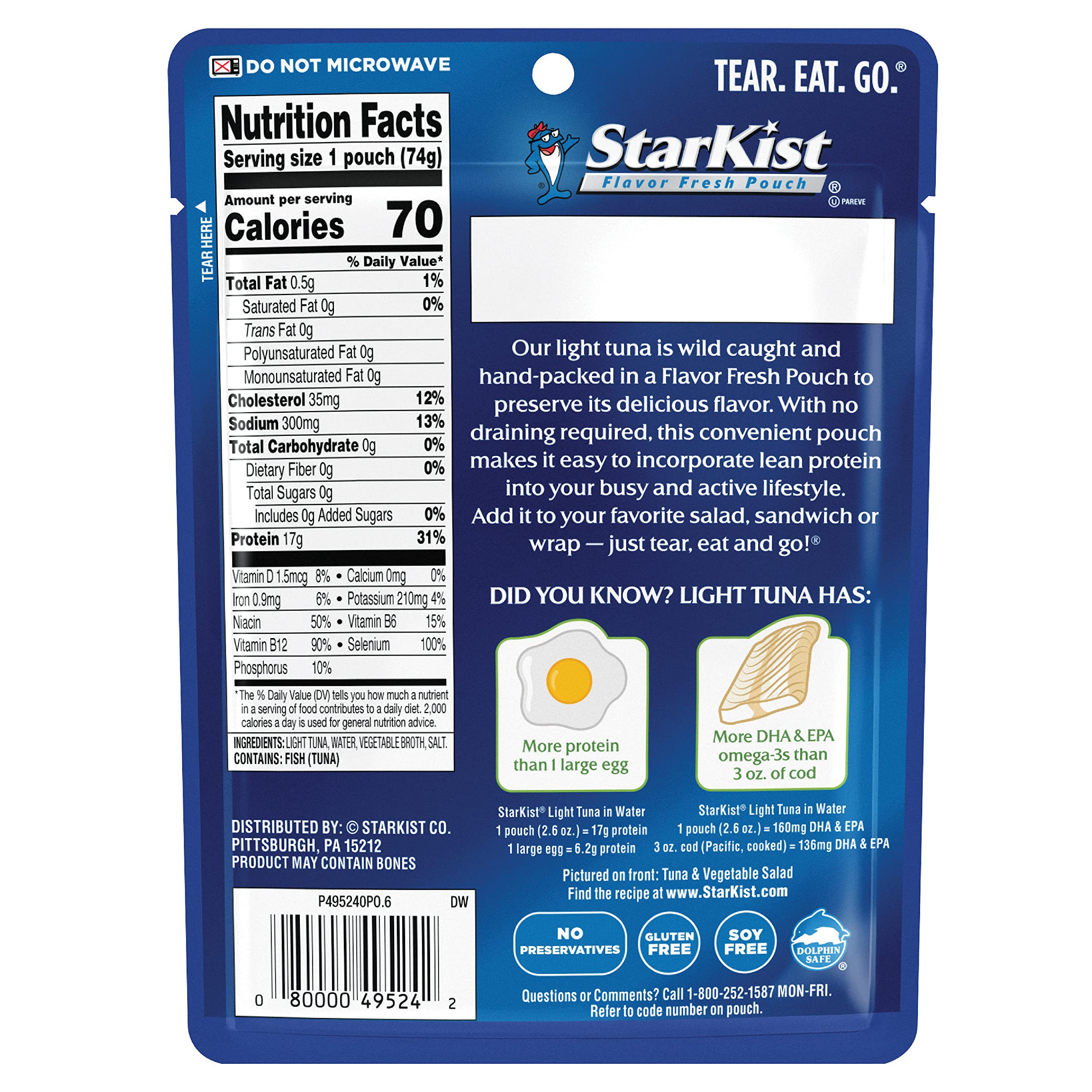 StarKist tuna water pouch ideal for quick salads and on-the-go meals.