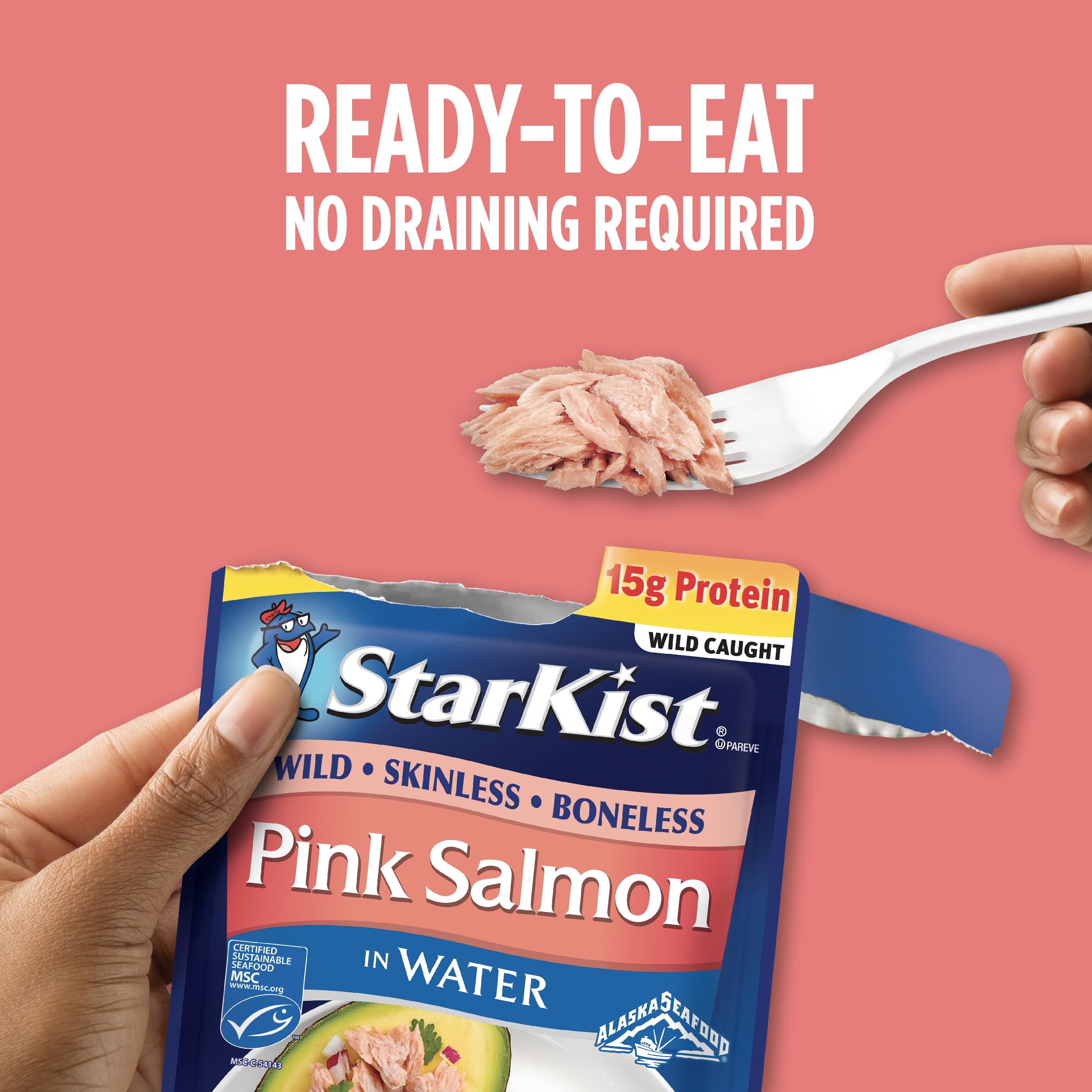 StarKist water-packed salmon preserves freshness in a compact pouch.