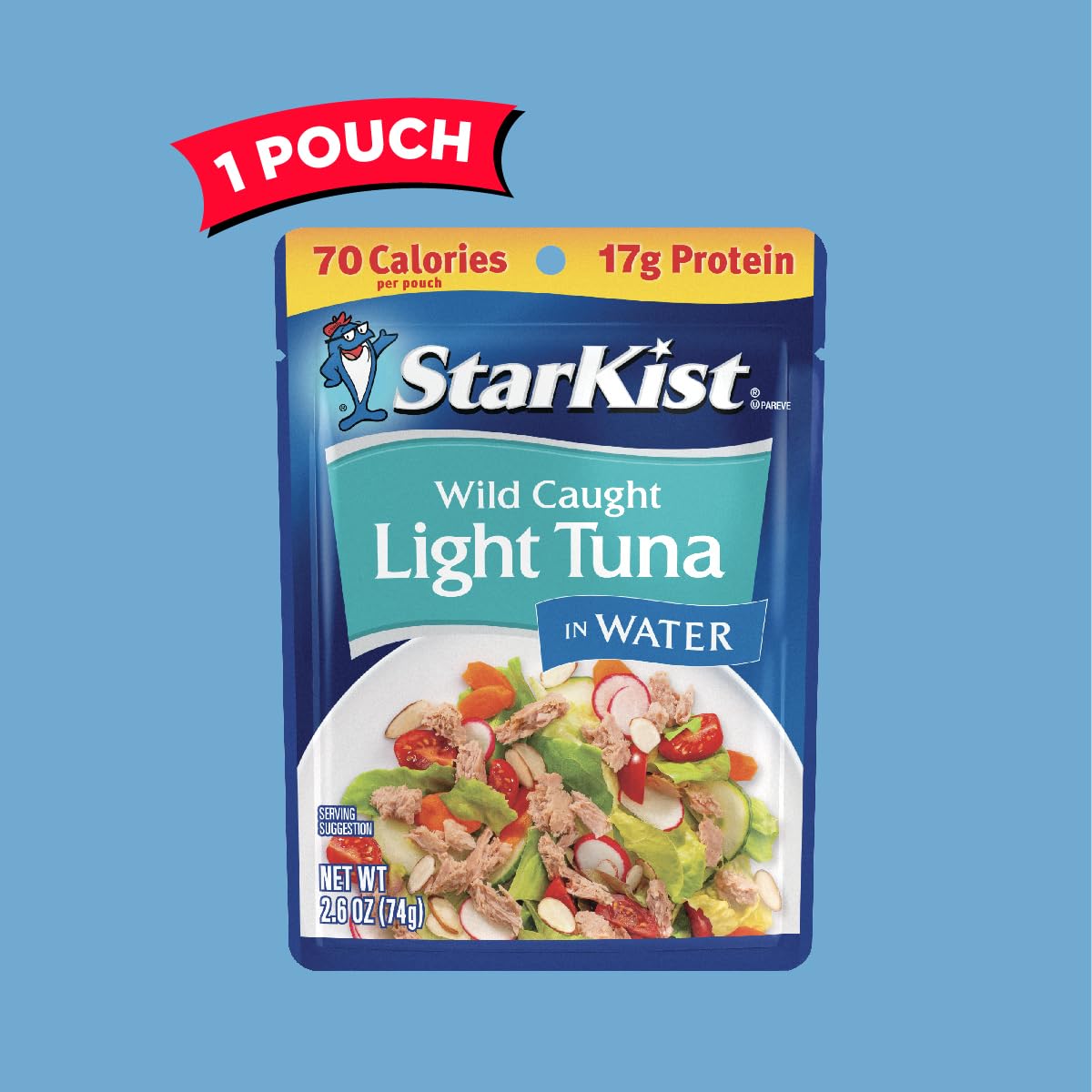 StarKist Water Tuna pouch showing 17g protein nutrition label