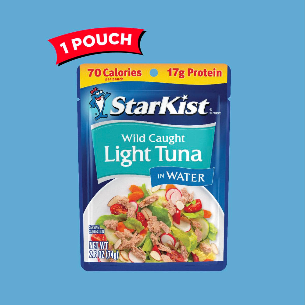 StarKist Water Tuna pouch showing 17g protein nutrition label