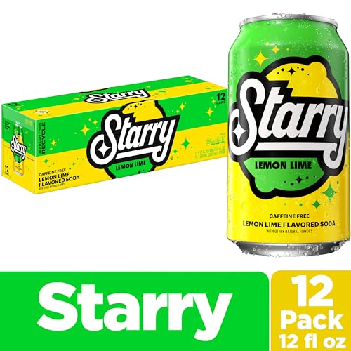 Starry Lemon Lime Soda can label close-up showing vibrant branding and caffeine-free appeal