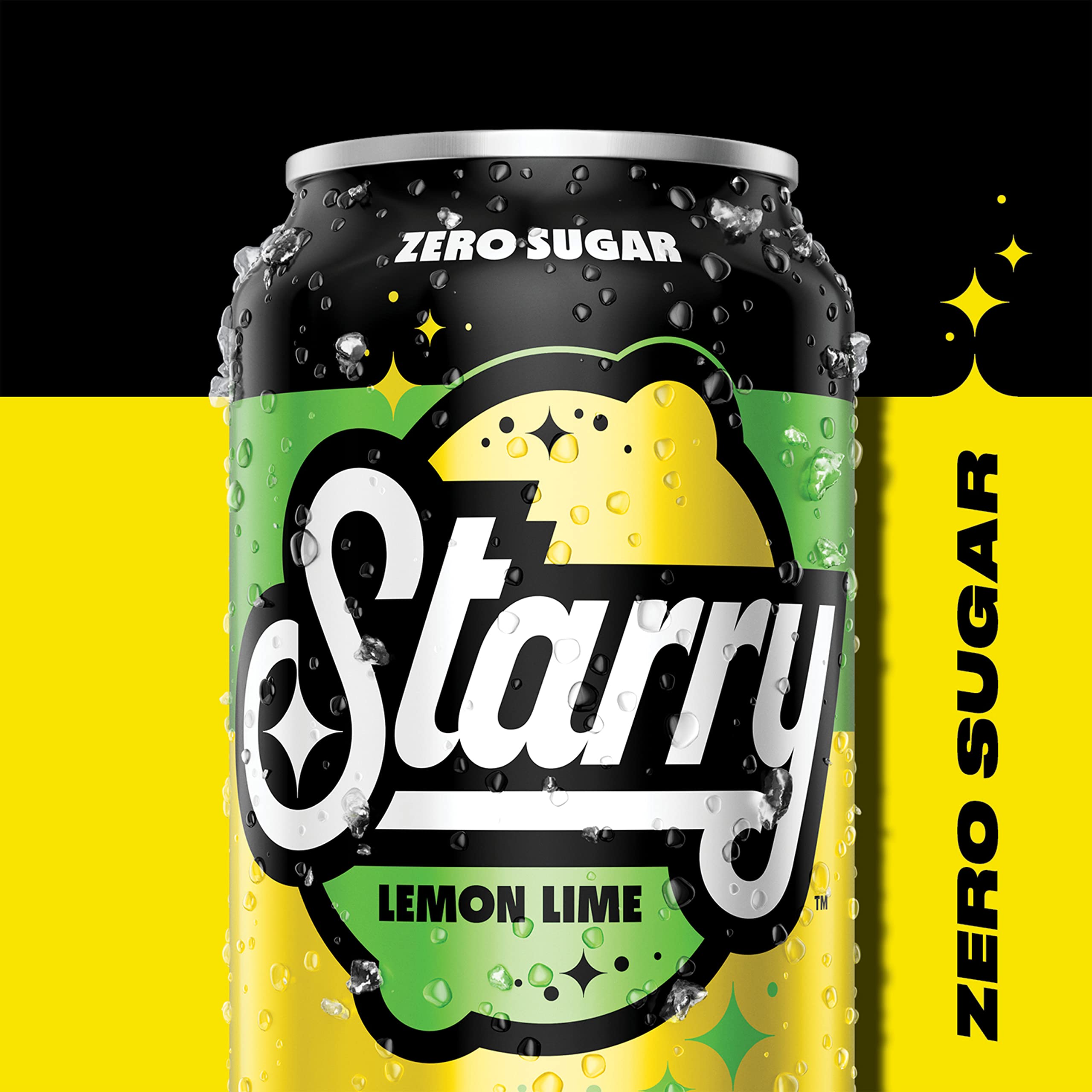 Starry Zero Sugar Lemon Lime 12oz can in hand, guilt-free refreshment