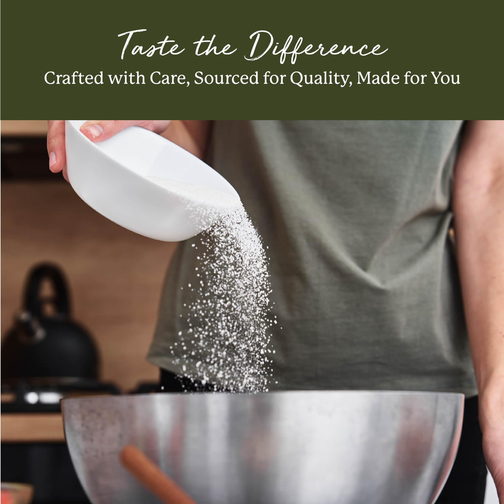 Starwest Botanicals arrowroot powder in a busy kitchen ready for gluten-free baking.