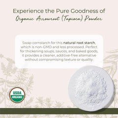 Starwest Botanicals arrowroot powder with a kitchen scoop for precise measuring.