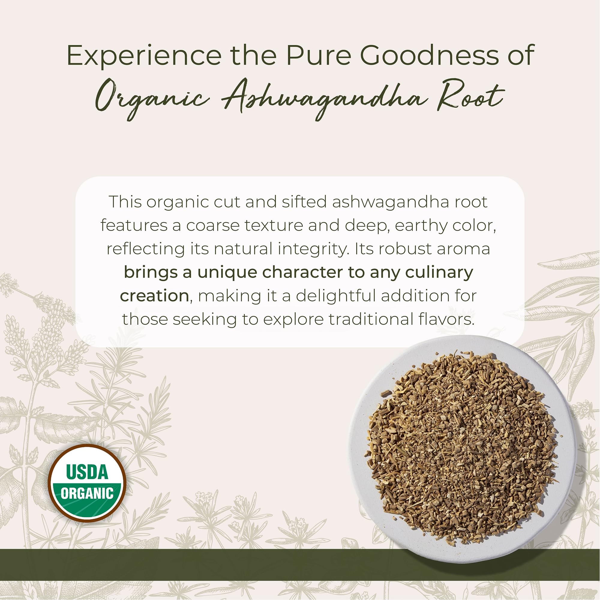 Starwest Botanicals Ashwagandha root cut-sifted, perfect for brewing a warm herbal cup.