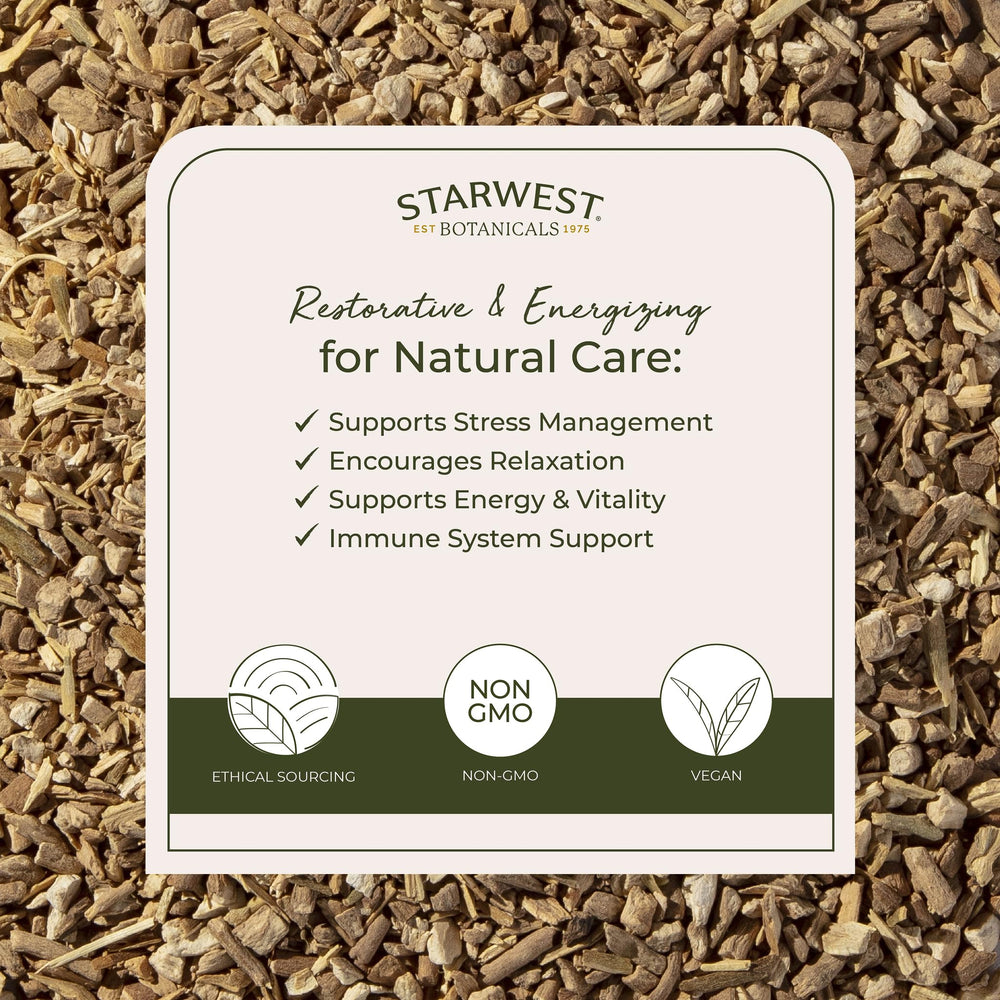 Starwest Botanicals Ashwagandha root tea infusion ready for a warm cup