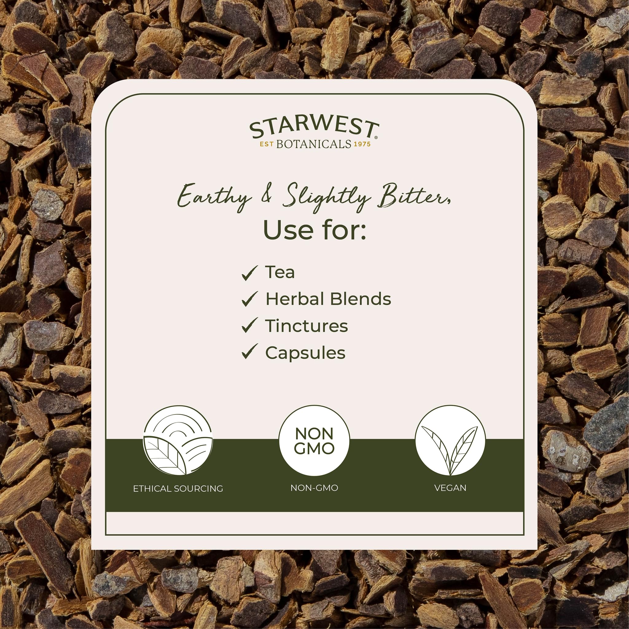 Starwest Cascara Bark texture closeup for culinary blends.