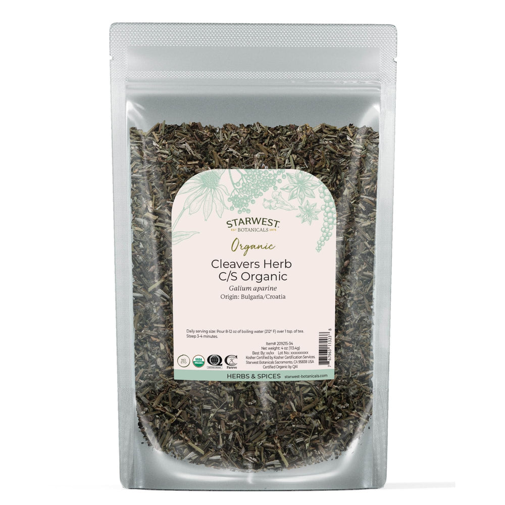 Starwest Botanicals Cleavers herb dried leaf—vibrant green aroma for tea blends.