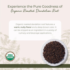 Starwest Botanicals dandelion root loose leaf tea on its own, offering nutty, versatile notes