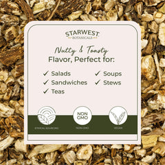 Starwest Botanicals dandelion root tea cut and sifted for consistent infusions.