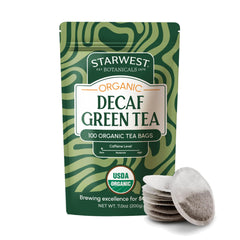Starwest Botanicals decaf green tea bags for a smooth caffeine-free brew.