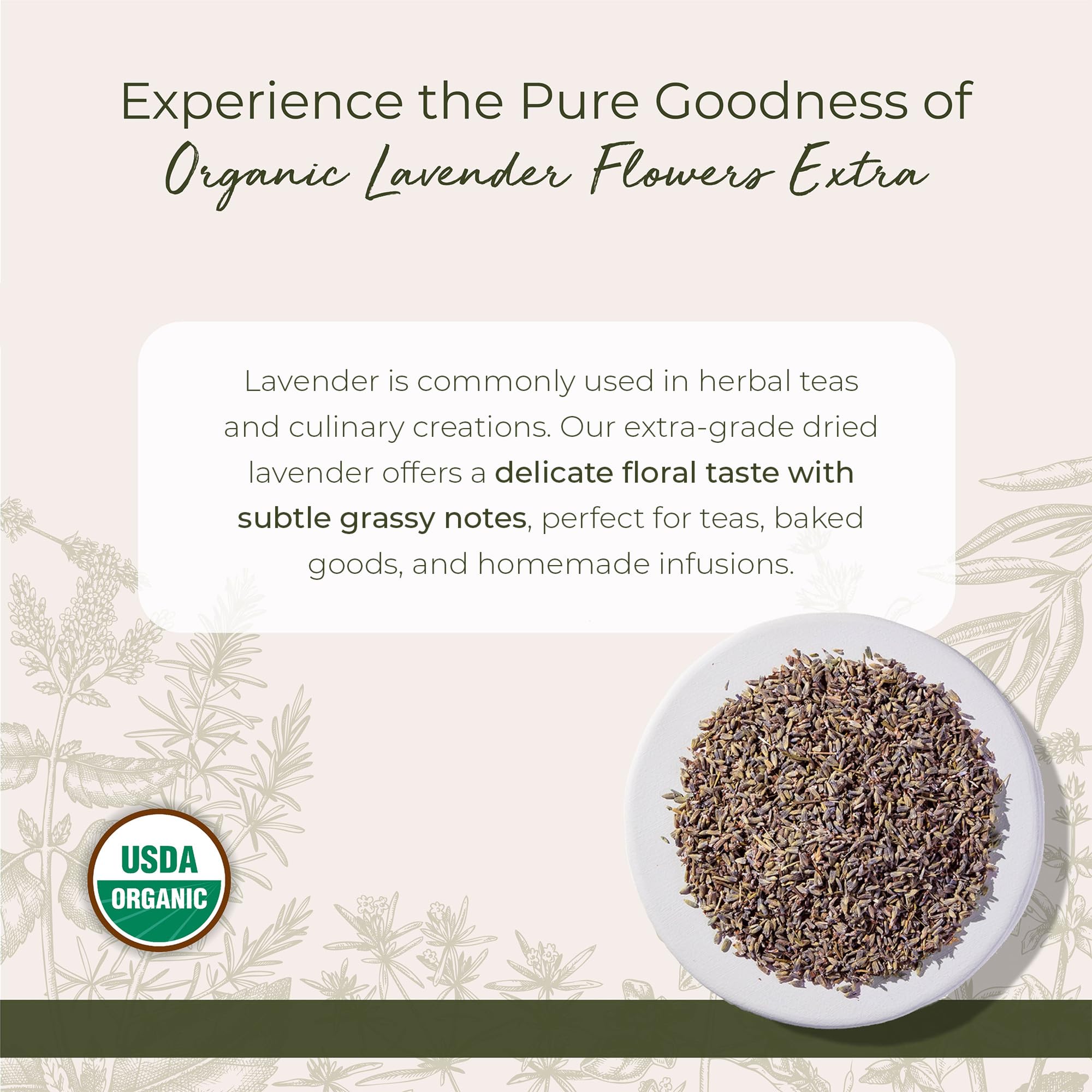 Starwest Botanicals dried lavender flowers in bag, ready for culinary crafts.
