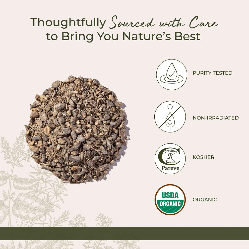 Starwest Botanicals Essiac Tea slippery elm—soothing herbal profile for a relaxing cup.