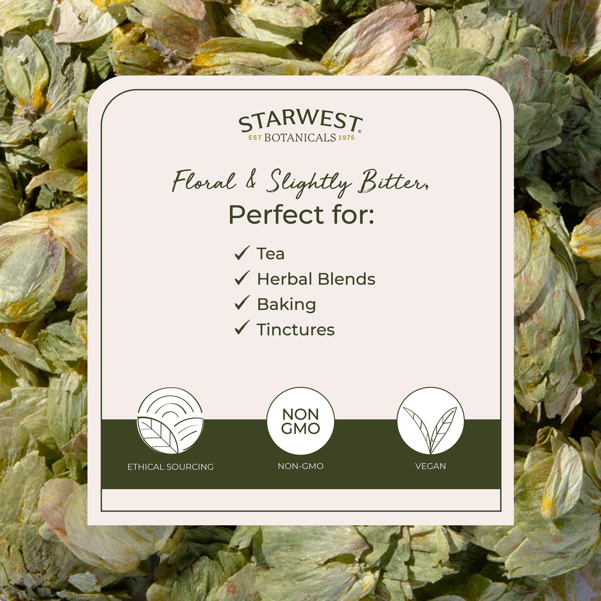 Starwest Botanicals hops flowers used in dishes to flavor sauces and marinades.