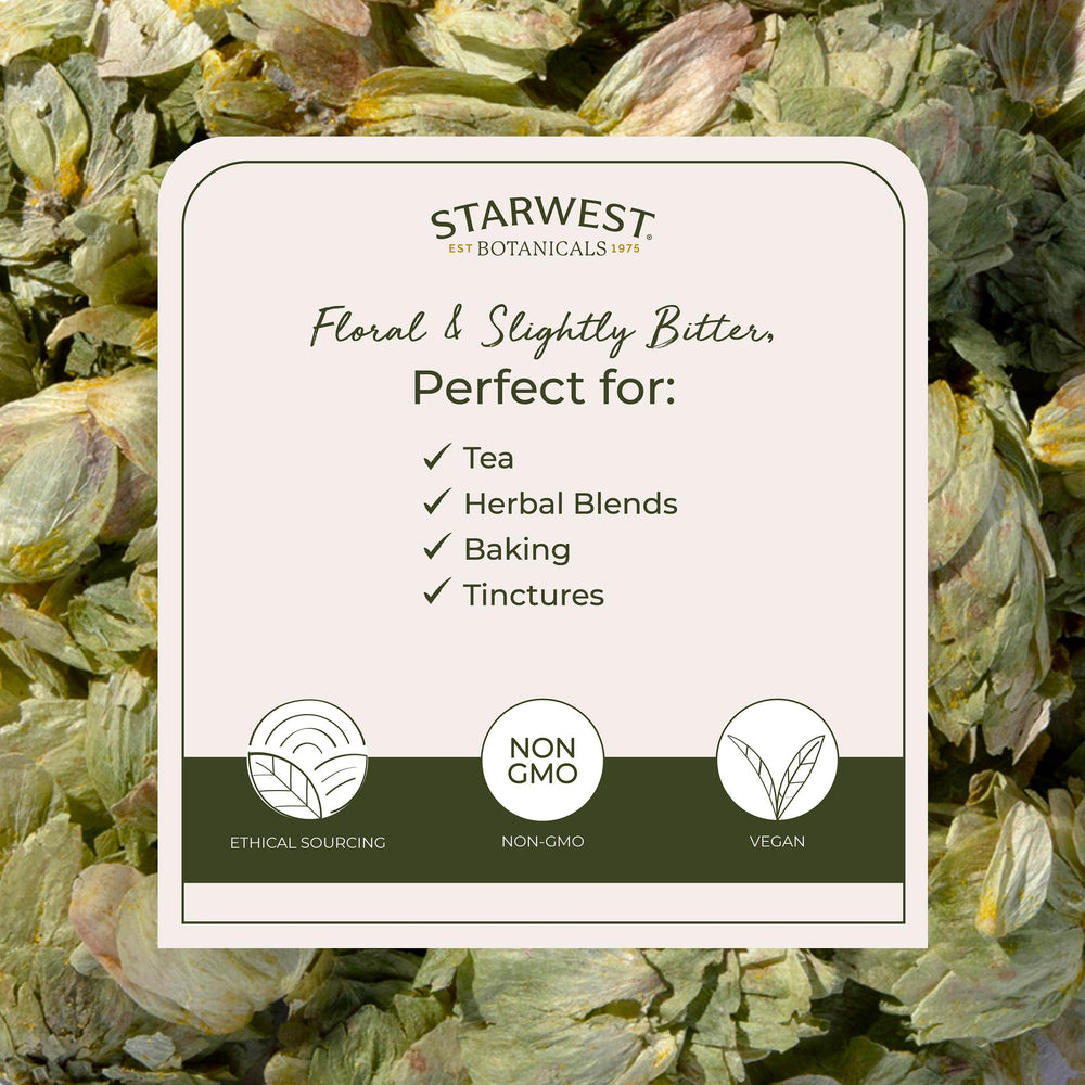 Starwest Botanicals hops flowers used in dishes to flavor sauces and marinades.