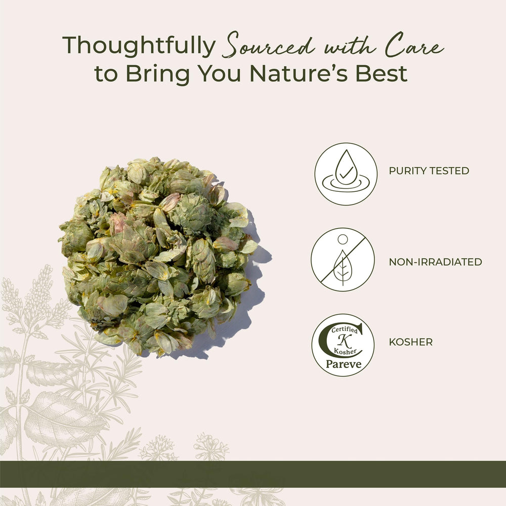 Starwest Botanicals hops flowers with Kosher certification shown for culinary versatility.