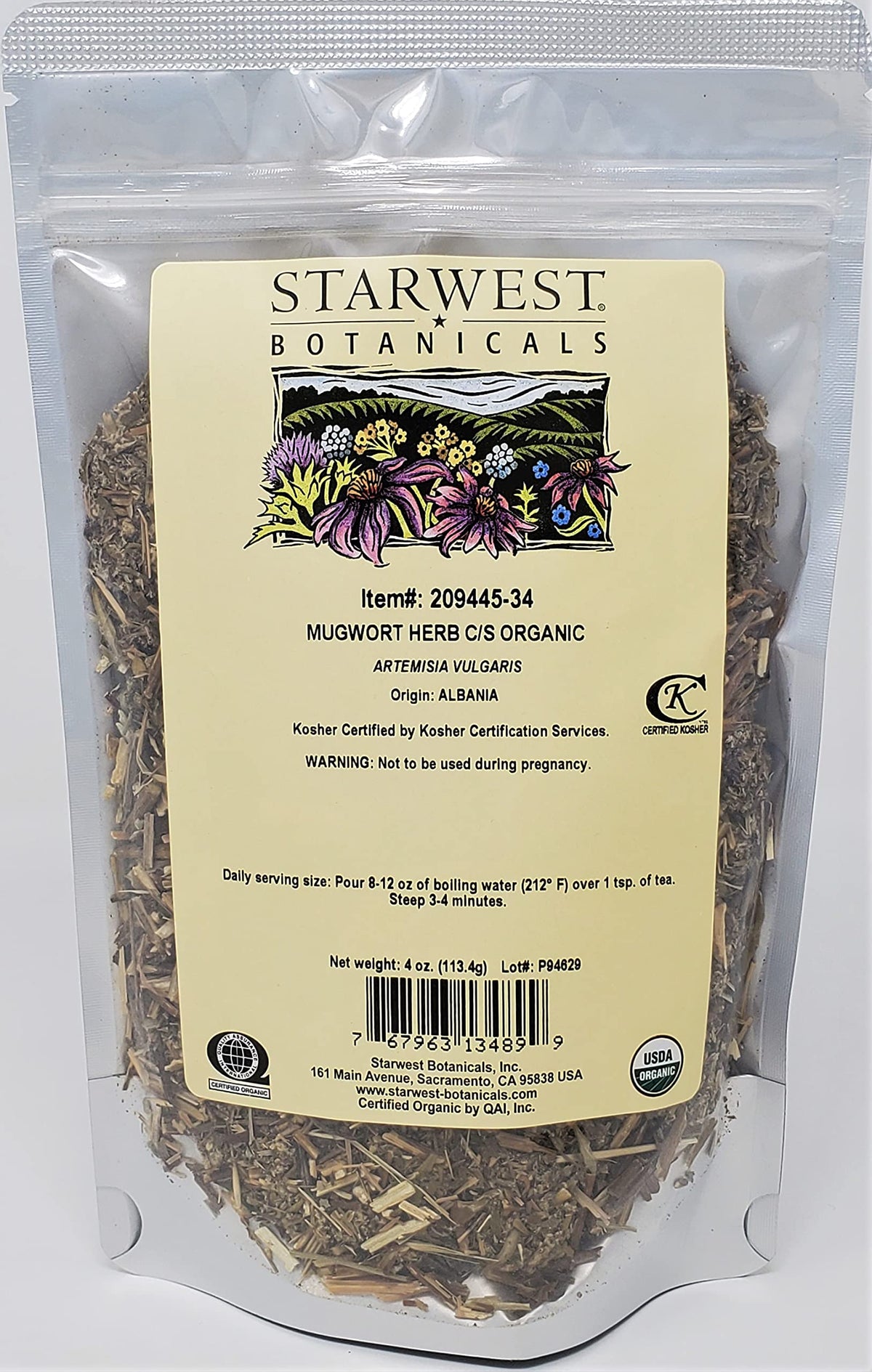 Starwest Botanicals mugwort herb cut & sifted for tea infusion and aroma.