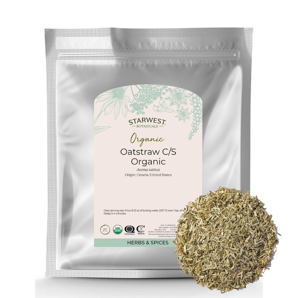 Starwest Botanicals Oatstraw loose leaf for soothing tea and gentle flavor
