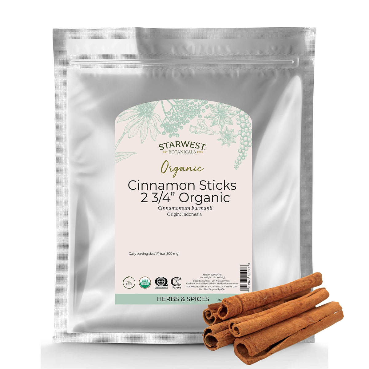 Starwest Botanicals Organic Cinnamon Sticks bulk bag for tea and baking