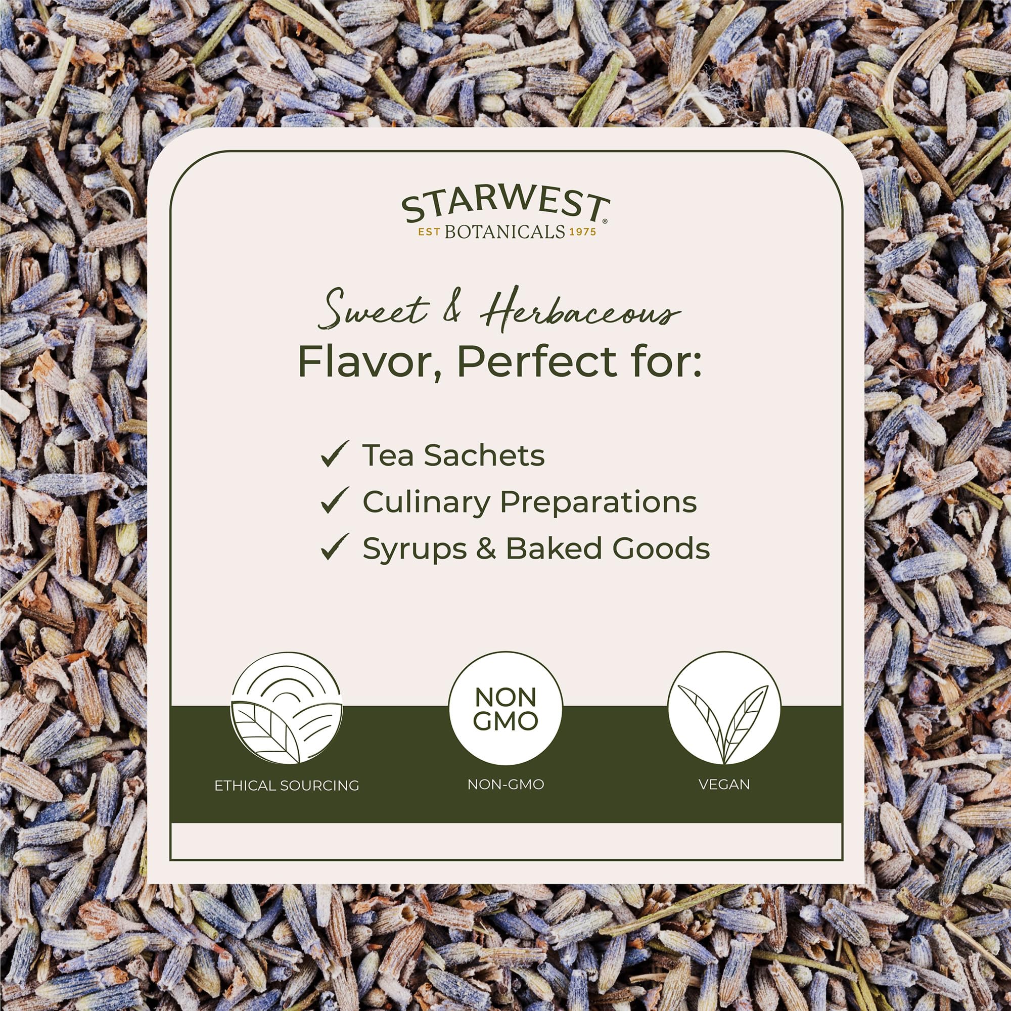 Starwest Botanicals organic lavender buds for tea and drinks.