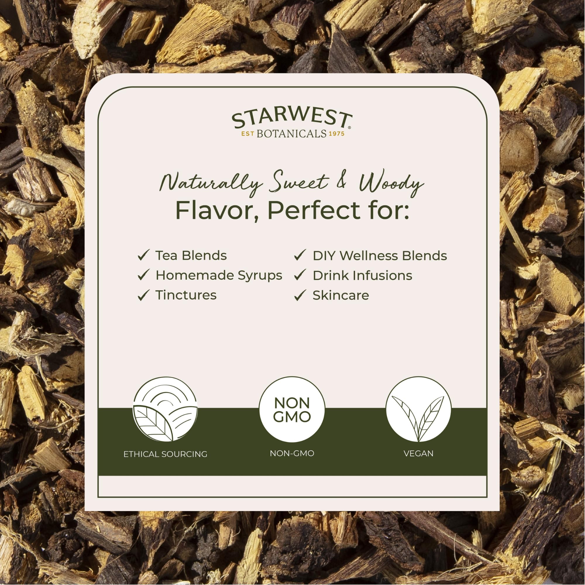 Organic Starwest licorice root as a tea blend component