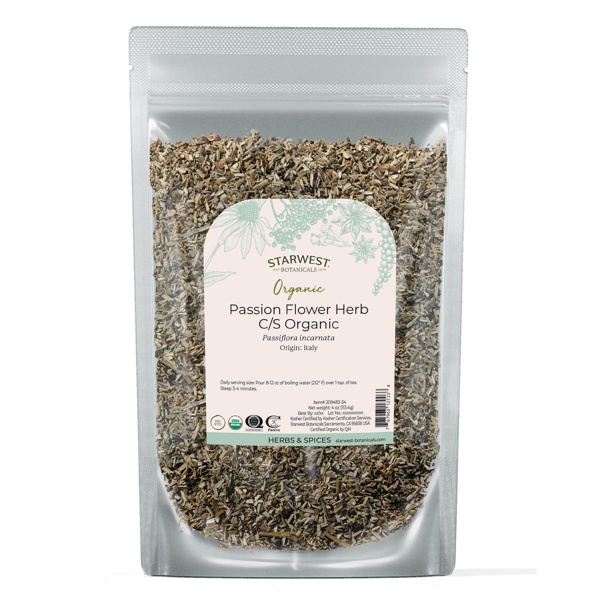 Starwest Botanicals passion flower dried leaves for tea and blends