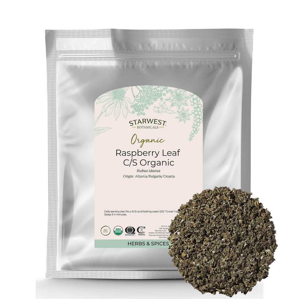 Starwest Botanicals Organic Raspberry Leaf bulk for caffeine-free herbal tea