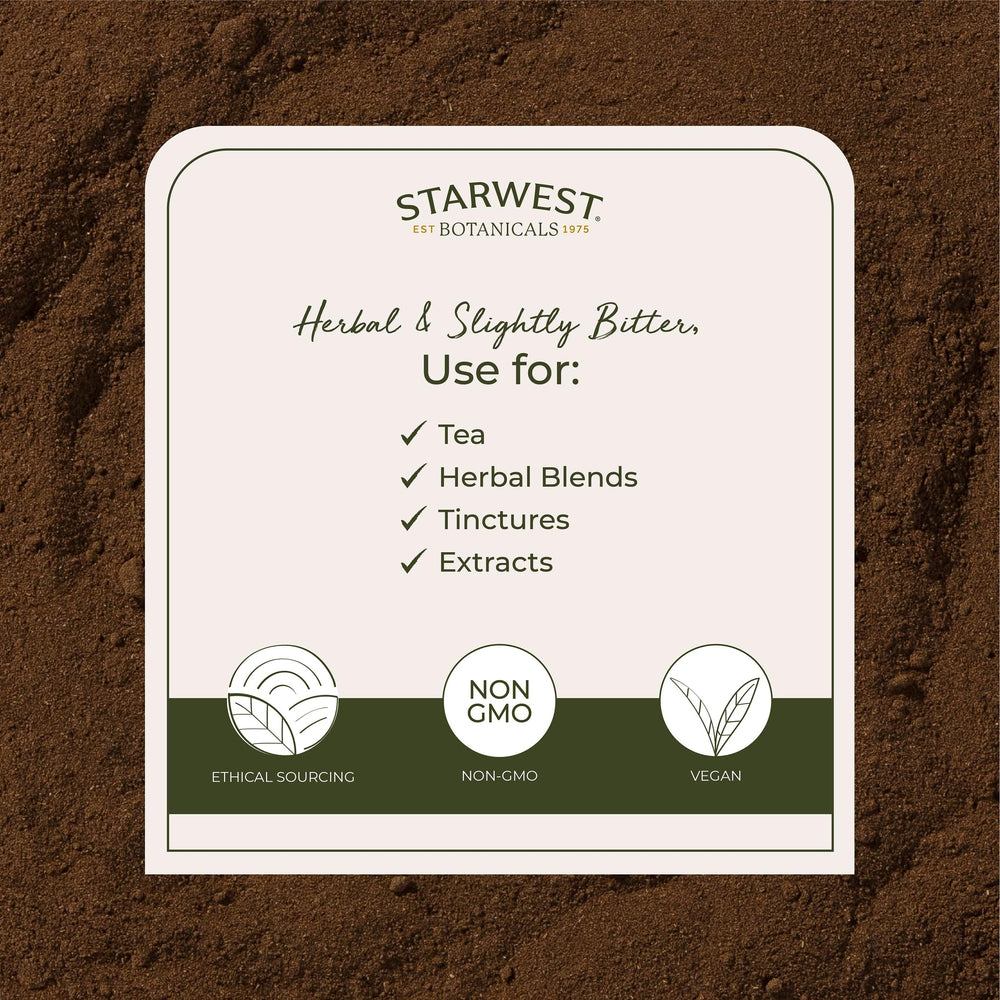 Starwest Botanicals Rhubarb Root Powder in teacup, delivering warm earthy notes.