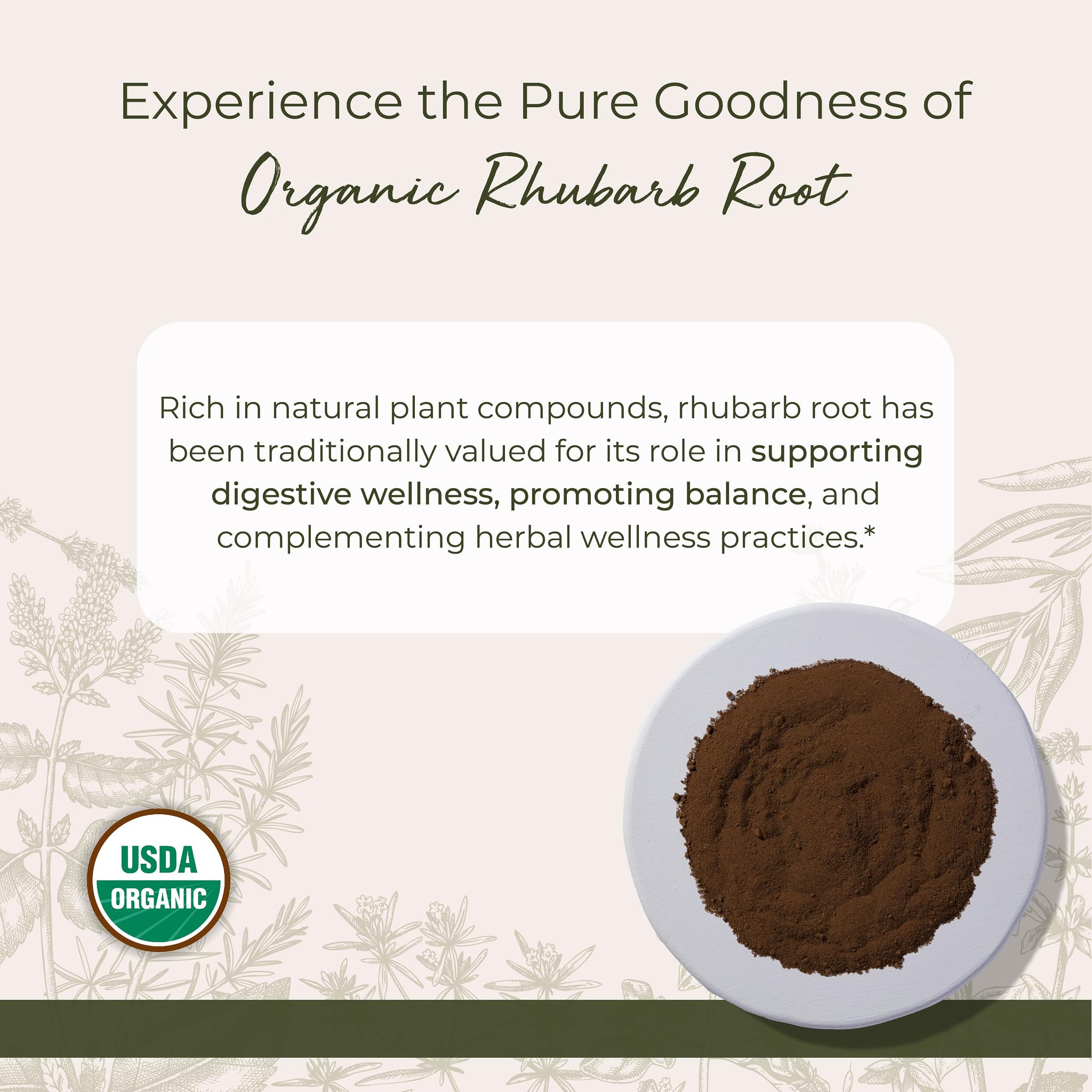 Starwest Botanicals Rhubarb Root Powder texture close-up for smooth blending in recipes.