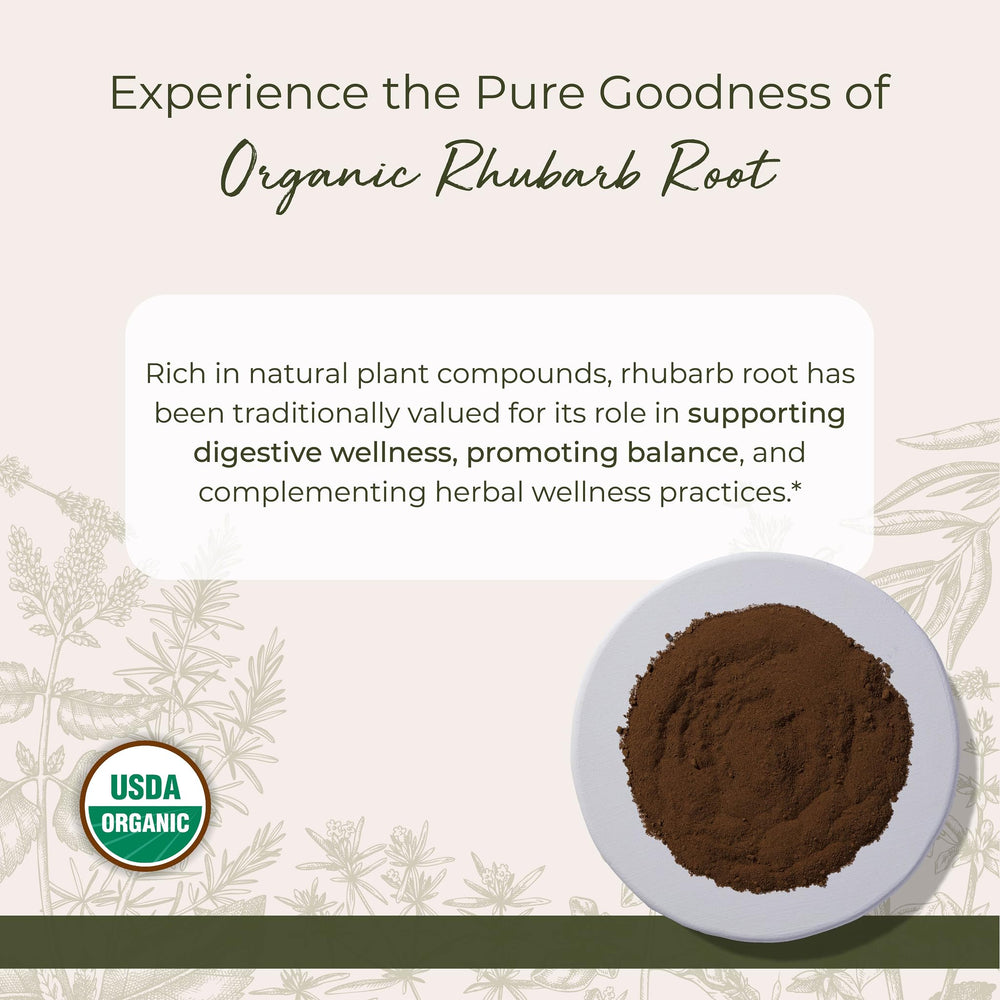 Starwest Botanicals Rhubarb Root Powder texture close-up for smooth blending in recipes.