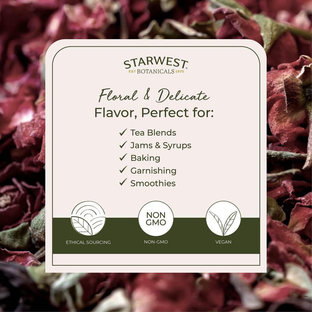 Starwest Botanicals rose buds for flavorful tea blends